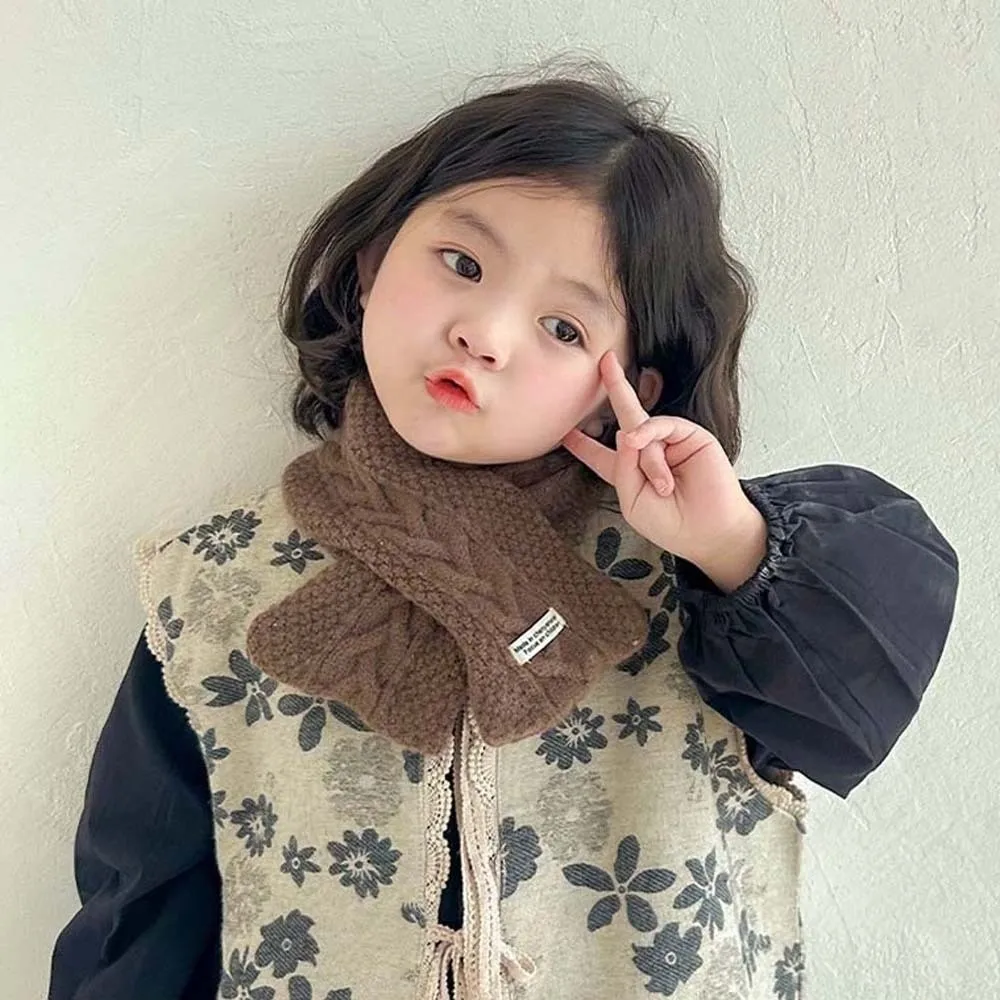 Elastic Children Knitted Scarf Solid Color Trendy Kids Woven Neckerchief Soft All-match Winter Cross Muffler for 2-8 Years Old