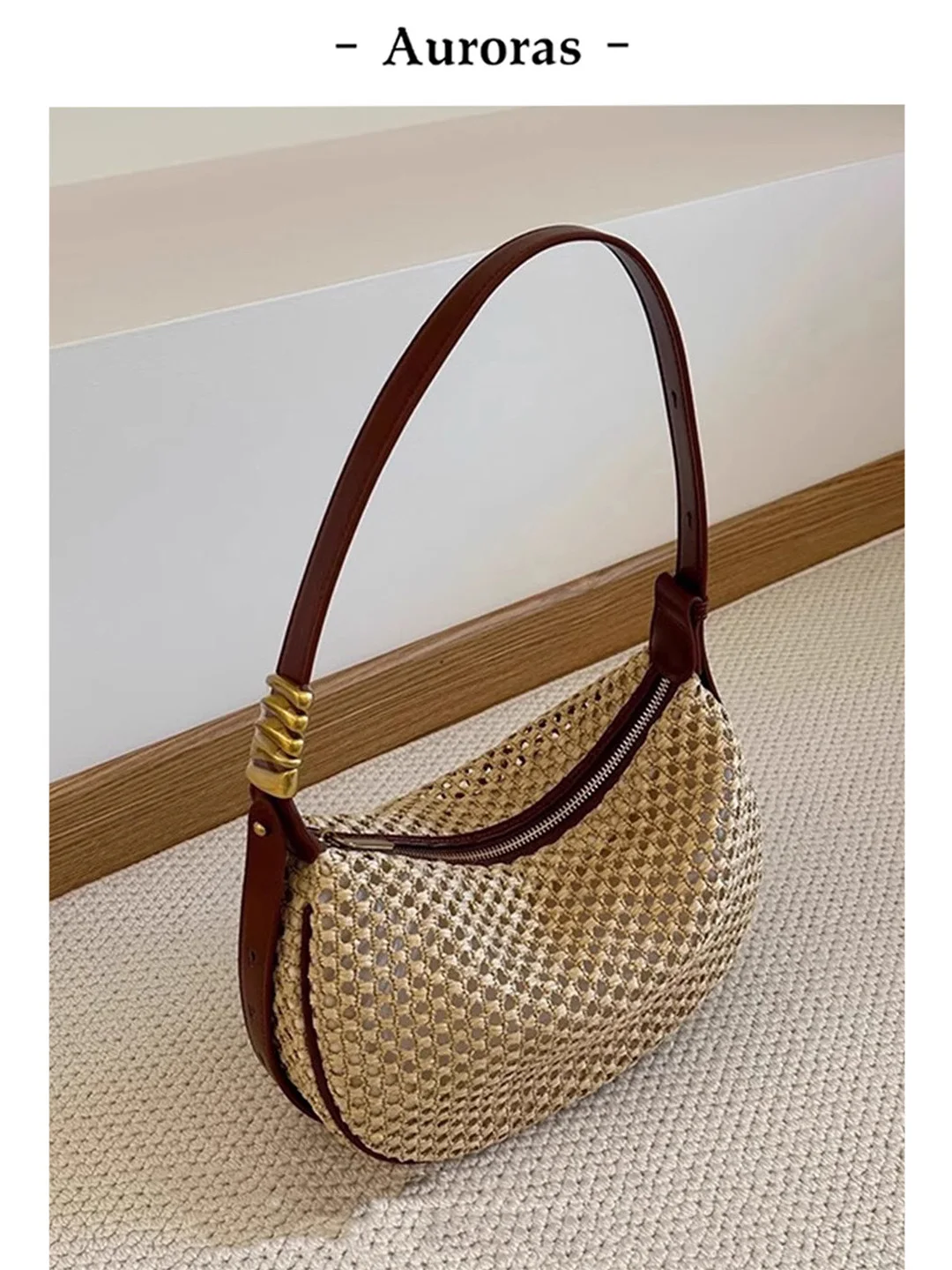 

Lite St Woven Bag Women's oulder Bag Underarm Dumpling ape Summer New Sle Soft Polyester Zipper Closure Han...