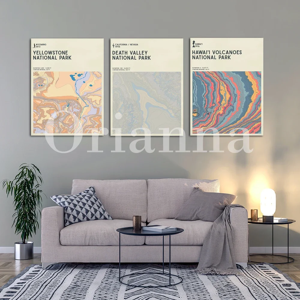 Shenandoah Zion Bryce Canyon Death Valley Canvas National Parks Series Topographic Contour Map Museum Wall Art Prints Posters