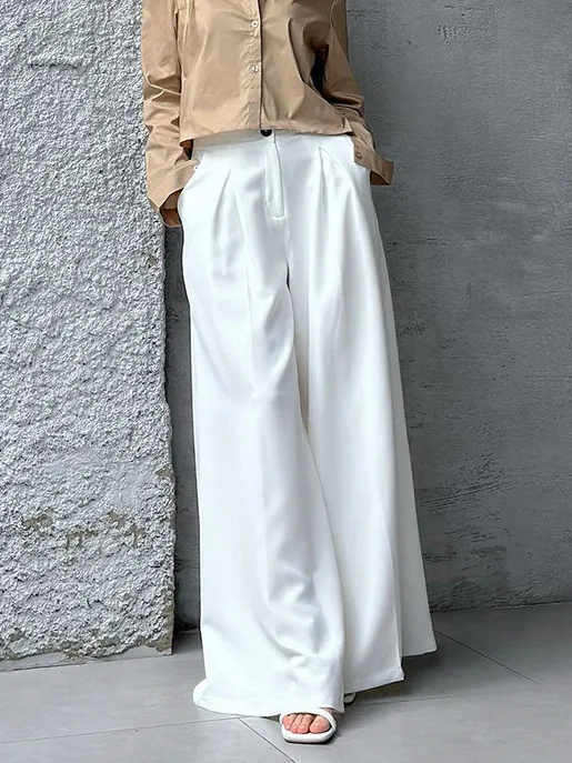 BKLD White Wide Leg Pants High Waisted New Fashion 2025 Autumn Women Clothing Loose Dropping Temperament Pants Solid Color