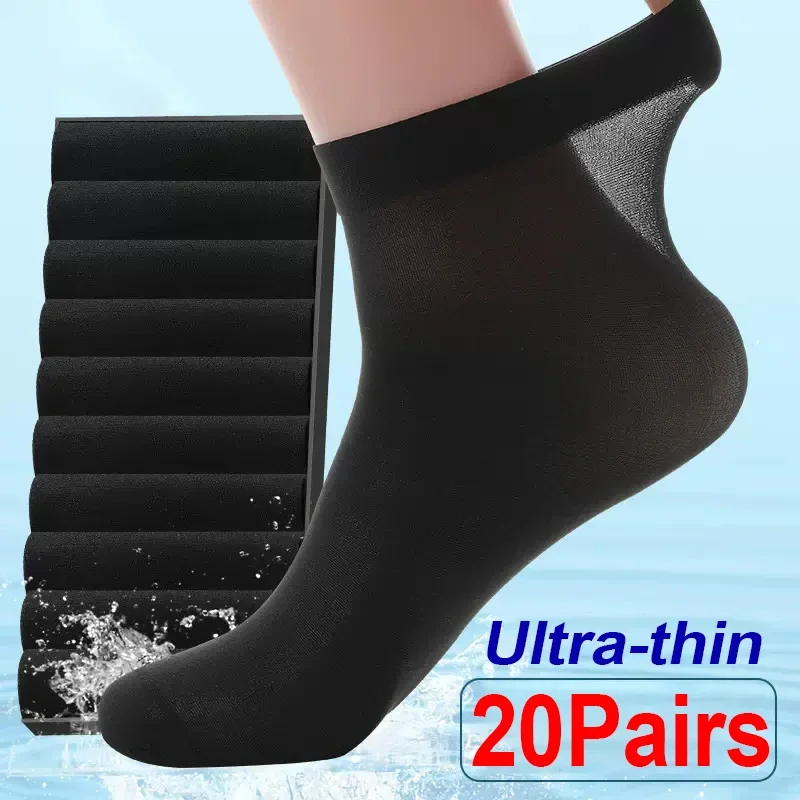 Calcetines de seda de hielo para hombre, calcetines ultrafinos de verano y primavera, calcetines de negocios sólidos, calcetines suaves