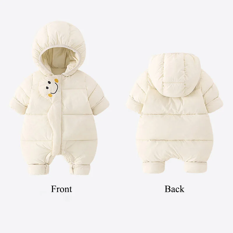 Children Winer Hooded Jumpsuit Toddler Long Sleeve Thicken Rompers Smile Print Button Clothes Boys Girls 3-18M