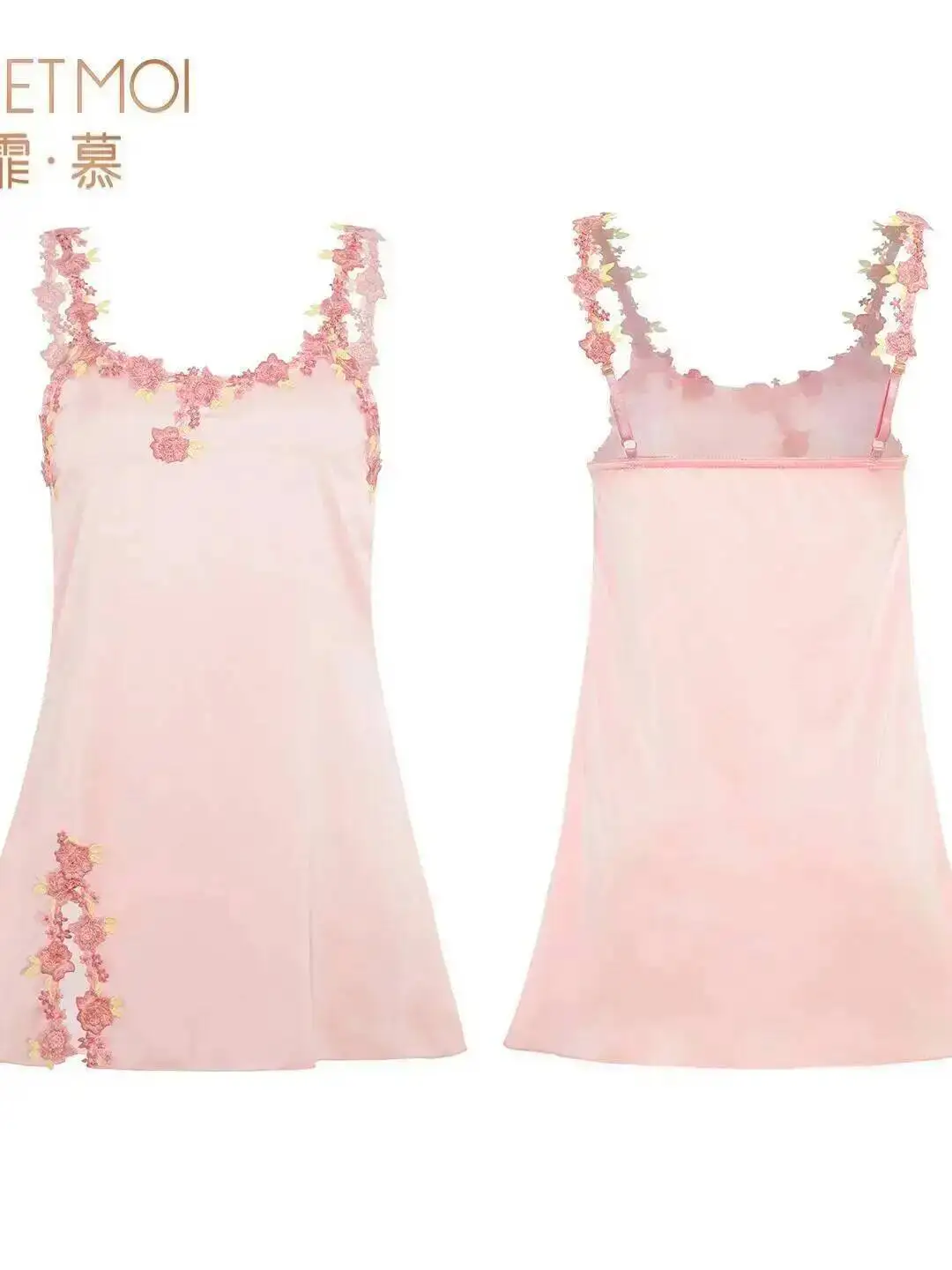 Spring Color Garden Embroidered Strap Nightdress Imitation Silk Backless Strap Nightwear Summer Sexy Dress Elegant V Neck DD08