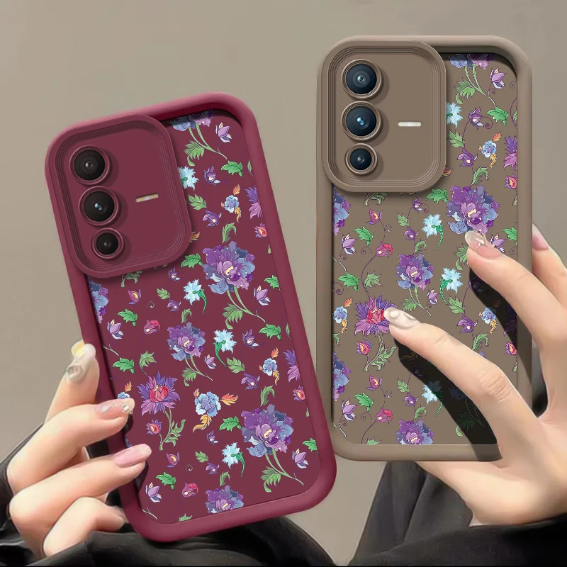 

Soft Matte Phone Case For Vivo V70 FE V60 Lite V50 V40 Pro V30 SE V30E V29E V27 Luxury Floral Print Shockproof Silicone Cover