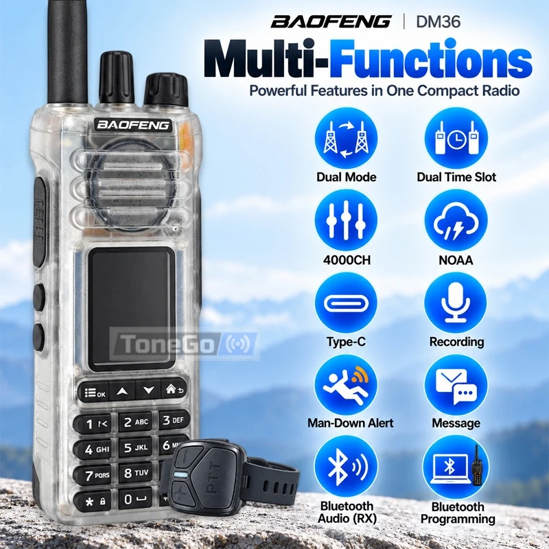 Baofeng DM-36 DMR Digital Walkie Talkie Analog with PTT Ring Bluetooth Audio Programming Dual Time Slot 4000CH AES256 NOAA USB-C