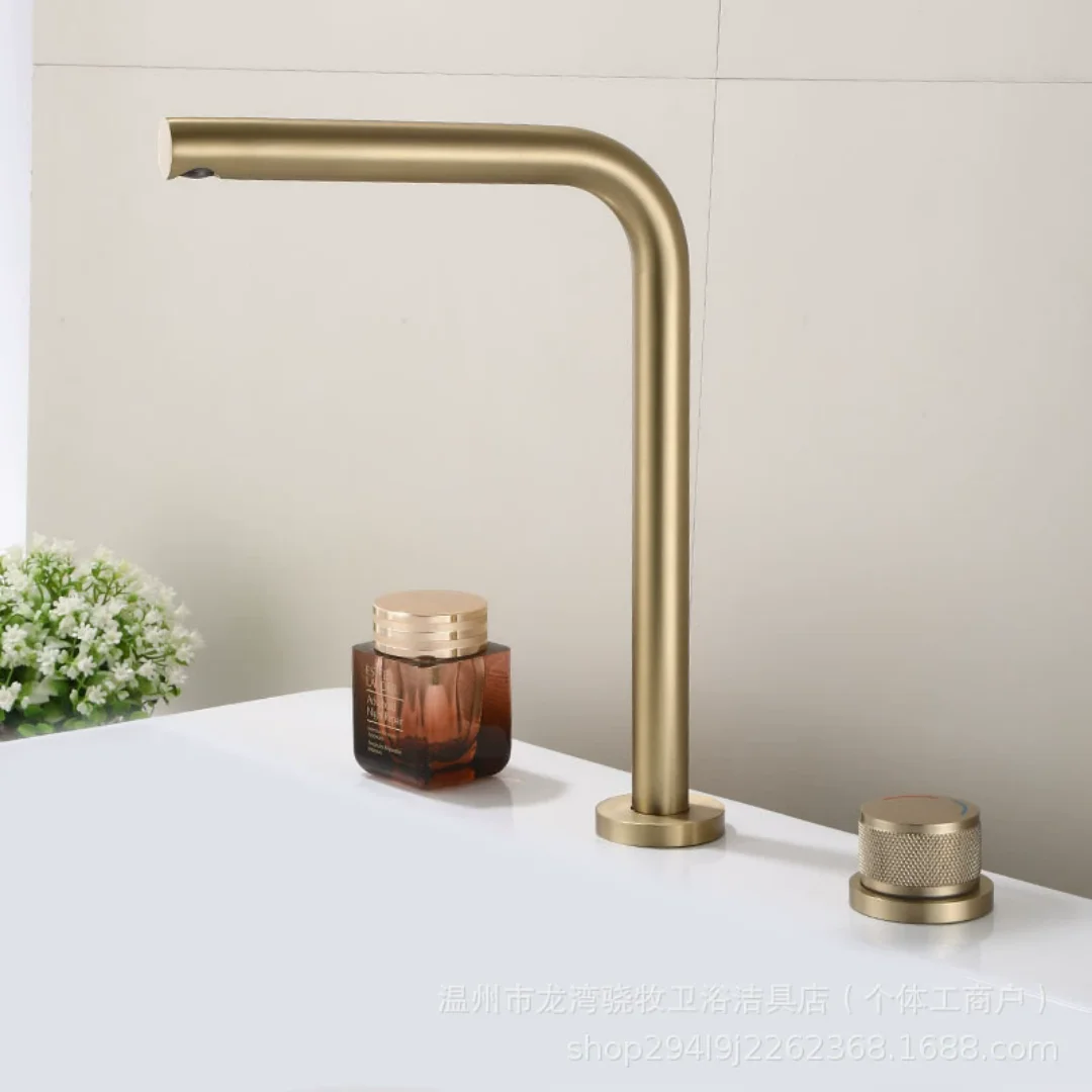 Brushed Gold Basin faucet Widespread Grey bathroom faucet Two-hole sink tap Black Water Faucet Chrome Basin Tap Lavotory Faucet