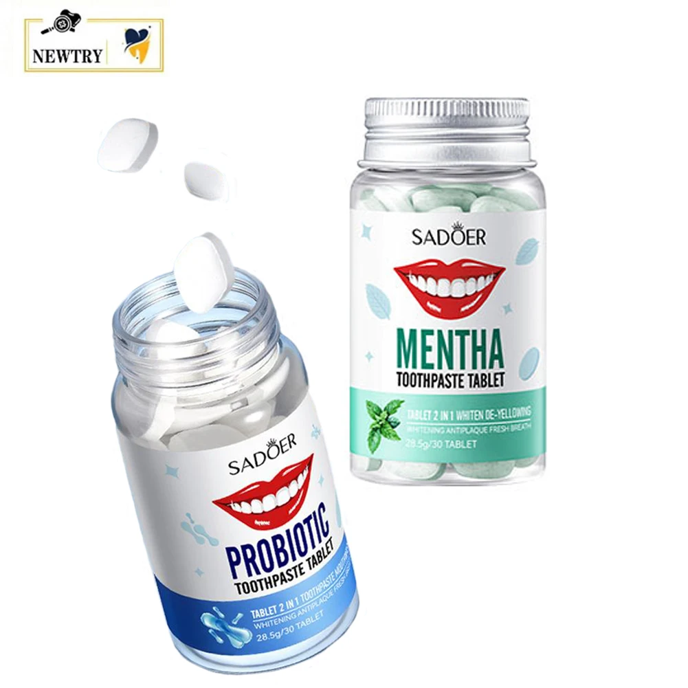 

2 Bottles Solid Chewable Toothpaste Tablets Fruit Flavors Oral Care Teeth Cleaning Whitening Toothpaste Granular Stain Remove