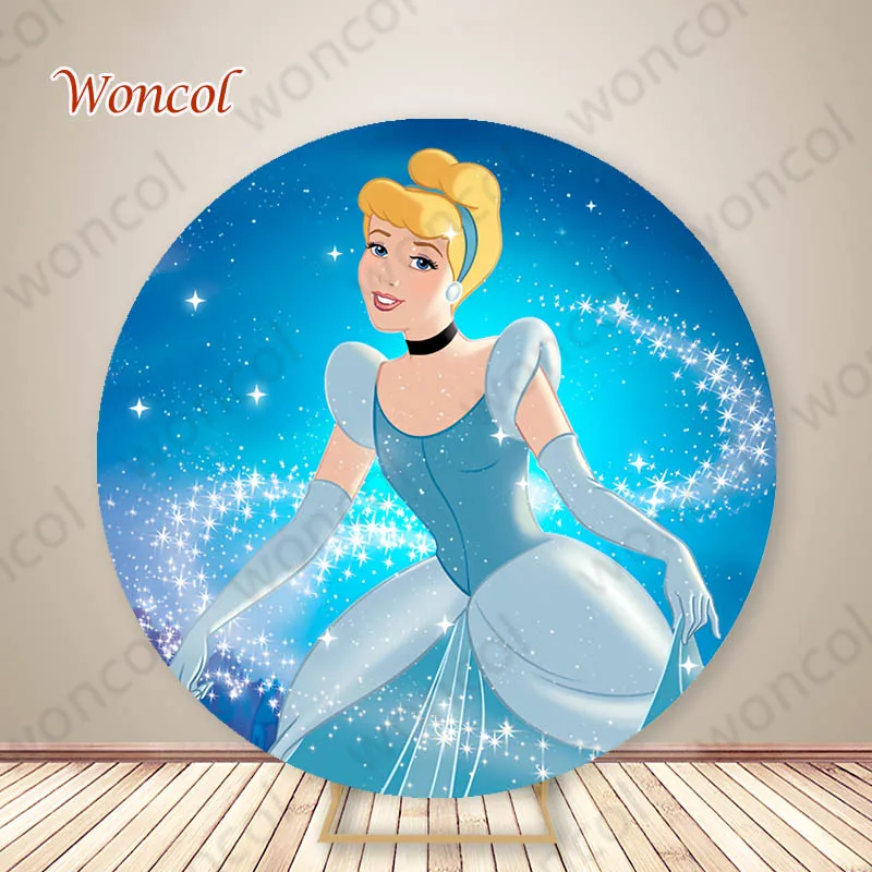 Disney Cinderella Round Cover Girls Birthday Baby Shower Backdrop Cinderella Glass Slipper Cylinder Cover Party Decor Photo Prop