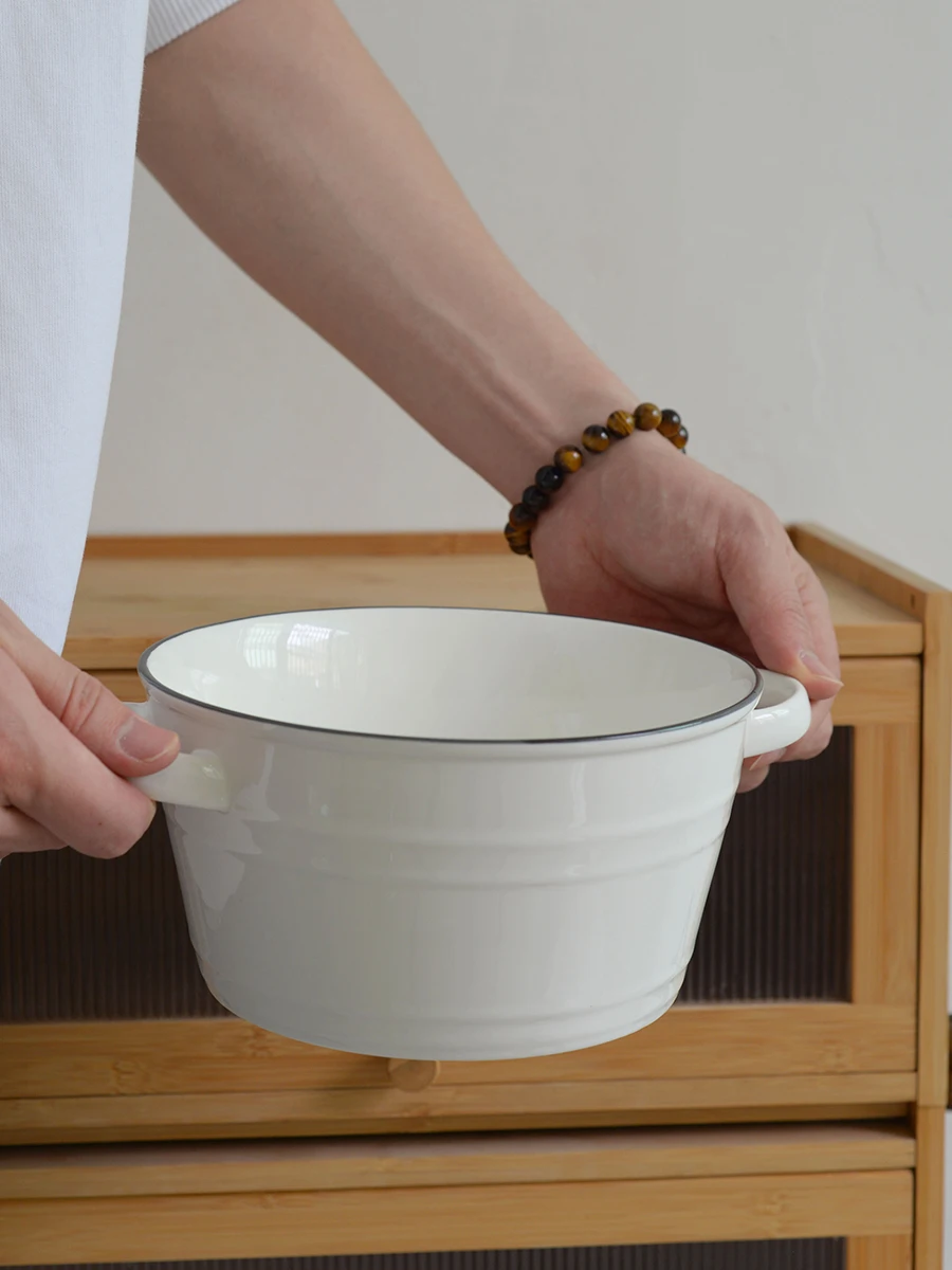 

Nordic Sle Cerc Double Ear Soup Bowl 75 Inch Simple Large Bowl for Sour Cabbage Fi Soup Durable Microwave Se Diware
