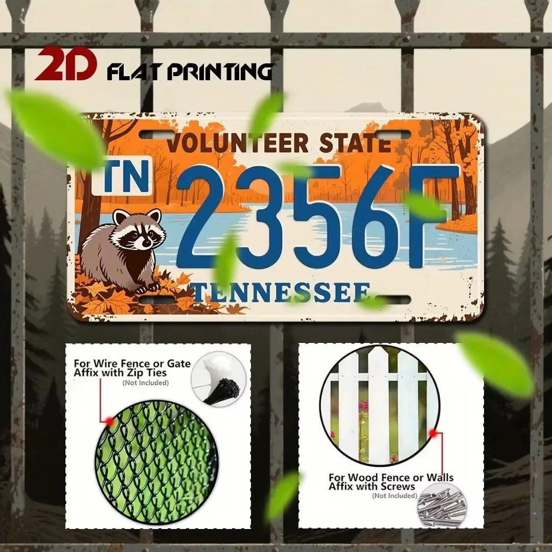 CIFbuy Customizable Tennessee Volunteer State 2D Flat Metal Sign 30x15cm, Raccoon Pattern Home Bar Wall Decor Plaque 1pc