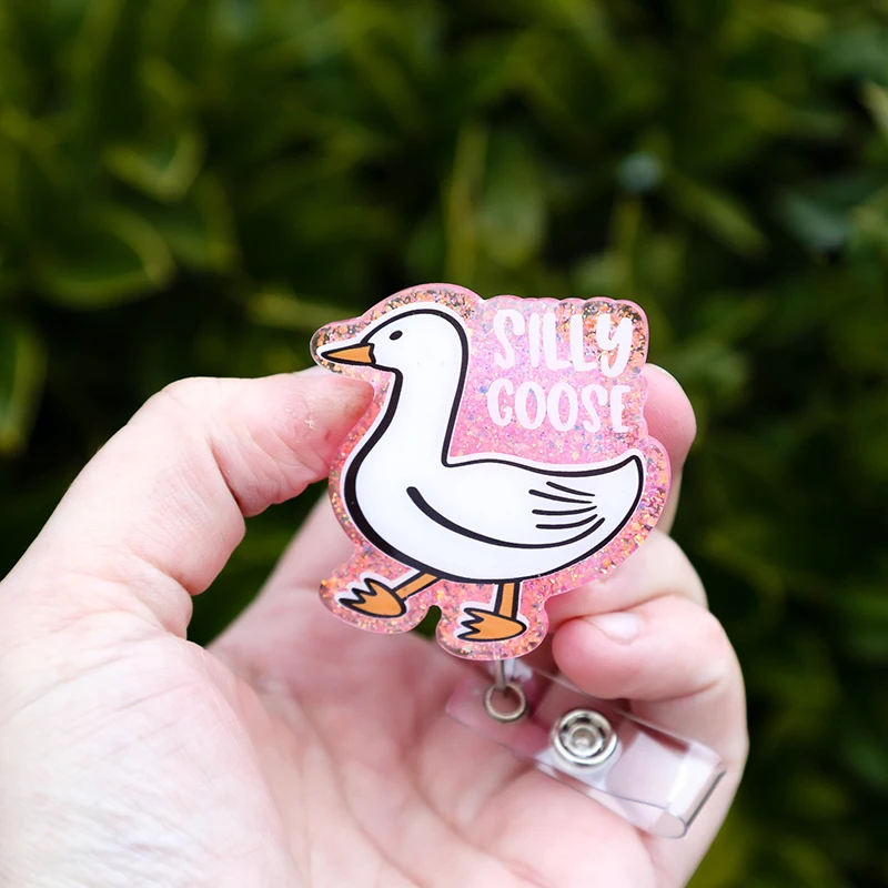 Pink Silly Goose badge reel, Interchangeable Badge Reel, Cute badge Reel, Teacher ID Holder, animal badge reel, Badge Holder