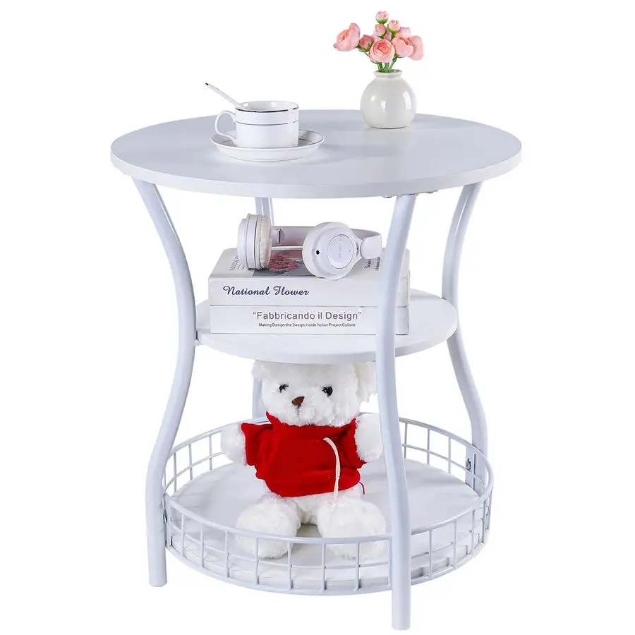 

Round Side Table, 3Tier End Table with Storage Shelf,Accent Sofa Table for Small Spaces,Corner Steel Frame Circle Coffee Table