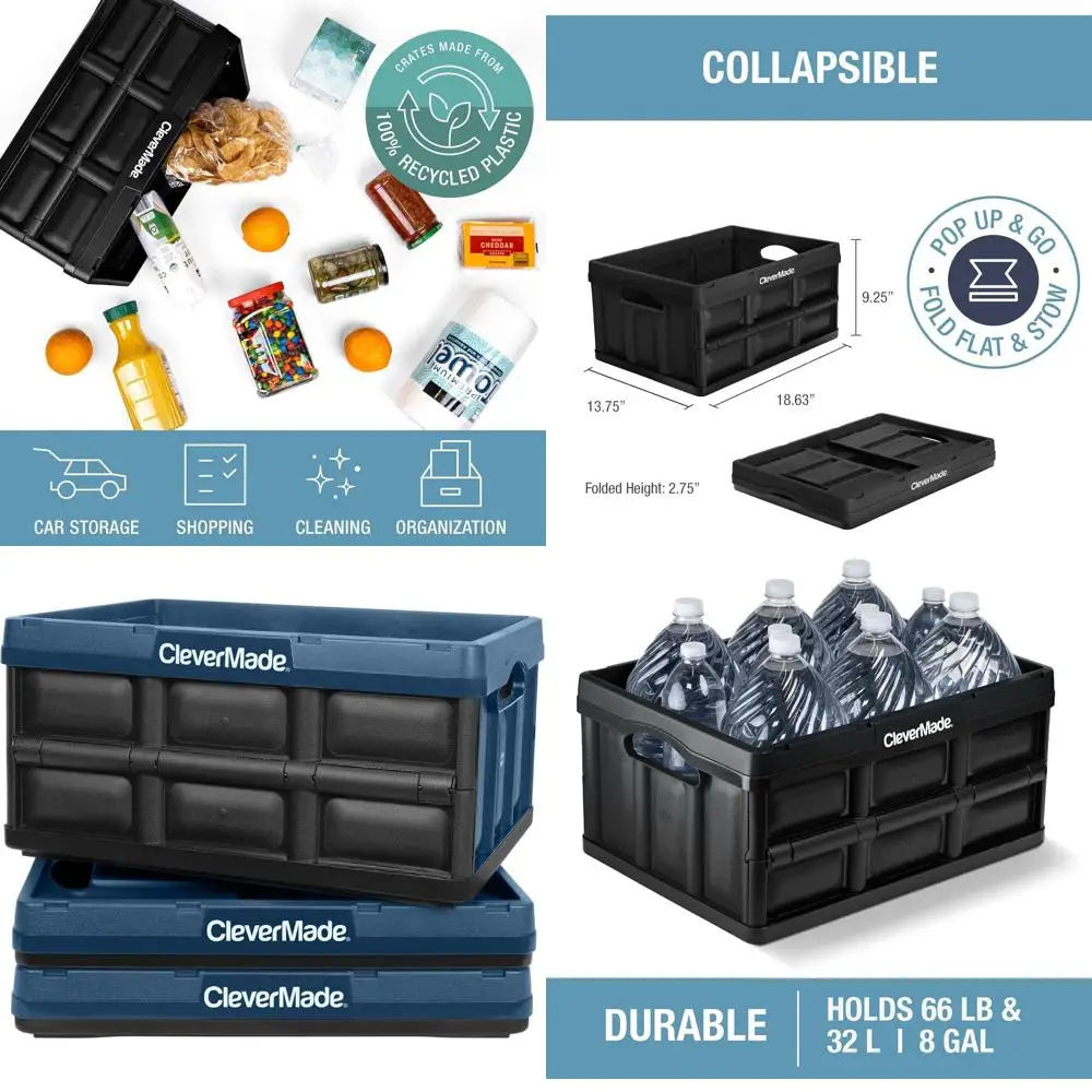 

Складные контейнеры для хранения Ocean-Themed, 3 шт., 32 л/8 галлонов, грузоподъемность 66 фунтов, штабелируемые и компактные сверхпрочные ящики