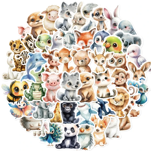 50PCS Cute Watercolor Animals Graffiti Stickers Cartoon DIY Skateboard Phone Case Laptop Waterproof Cool Sticker Decals Toy 5