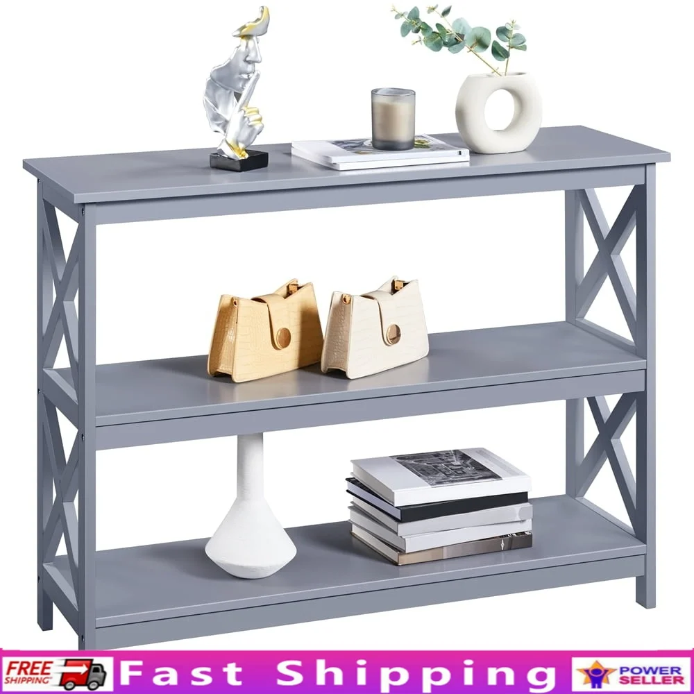 

Wooden Console Table with 3-Tier Storage Shelves X-Design Entryway Sofa Table Sturdy MDF Pine Easy Clean