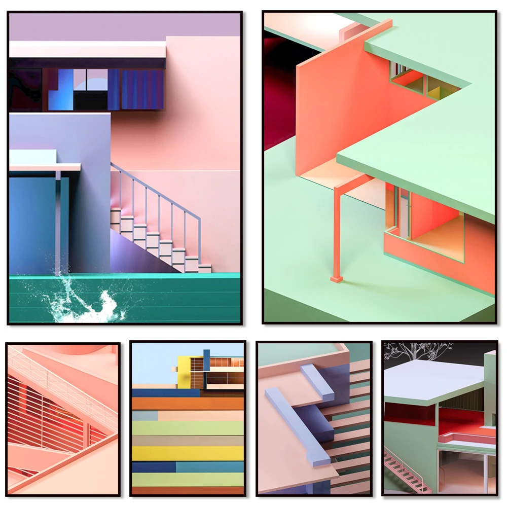 Impresiones arquitectónicas, Casa Perkins, carteles de arquitectura minimalistas abstractos de mediados de siglo Richard Neutra, decoración contemporánea