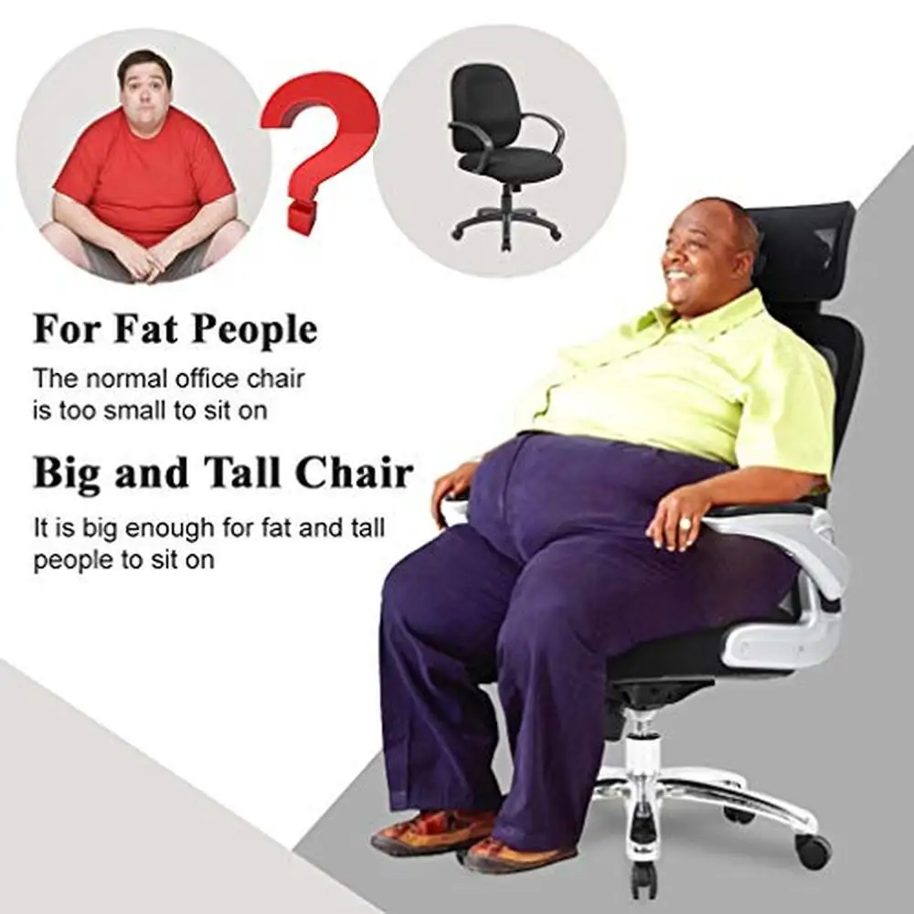 Cadeira de escritório grande e alta, 500lbs, suporte lombar, braços articulados, encosto alto, assento de mesa executiva, tamanho amplo, material de malha