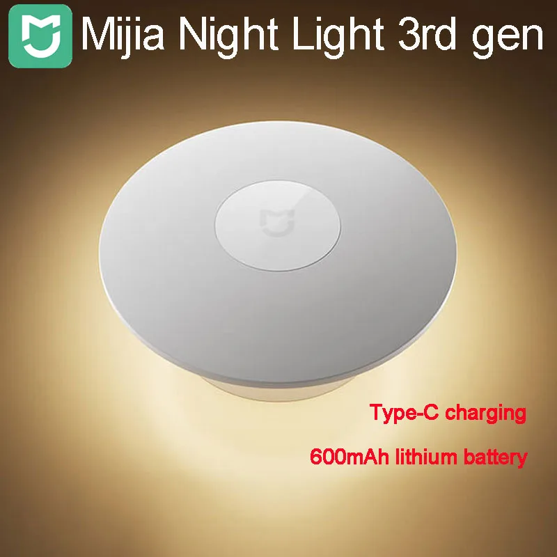 

Умная зарядка Mijia Night светильник 3rd Gen, 600 мАч, 120 °, Встроенные датчики фоточувствительности и человеческого тела