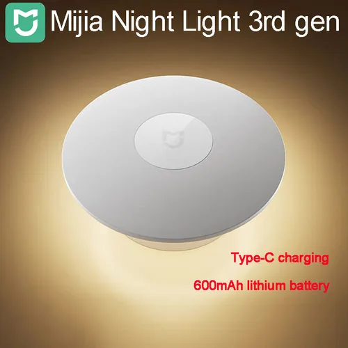 Mijia Luz Nocturna 3.a Gen 600mAh 120 °   Luz de inducción de carga tipo C con sensores fotosensibles y de cuerpo humano integrados