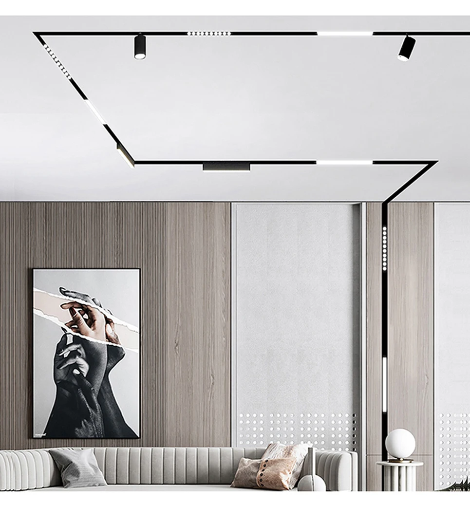 2m Magnetic Rail Linear Magnetic Track Lighting Accessories 2 Meters Ceiling Magnet Track Kits 48V Power Supply Corner Connector