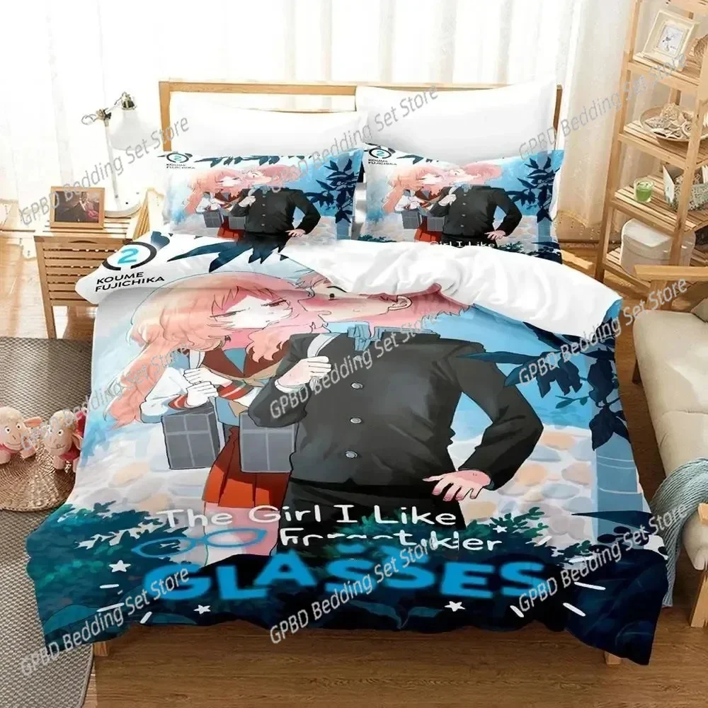 Anime Girl I Like Forgot Her Glasses Bedding Set Duvet Cover Bed Set Quilt Cover Pillowcase Comforter king Queen Size Boys Adult