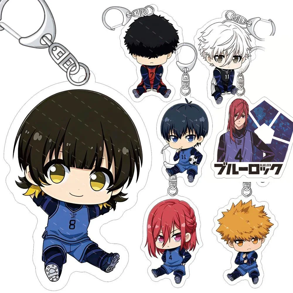 Anime Blue key Cartoon Keychain Isagi Yoichi Bachira Chigiri Figure  PVC Pendant Key Ring Costume Accessories Birthday Gift