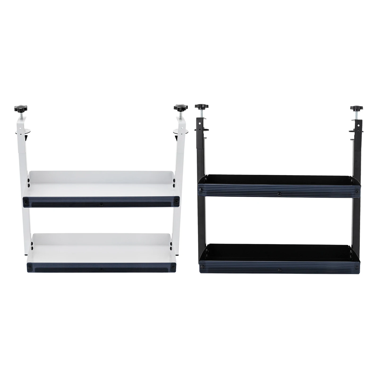 2-Tier Clamp-on Desk Shelf Space-saving Holder Shelving with Adjustable Storage Tray Above or Under Table Corner Shelves