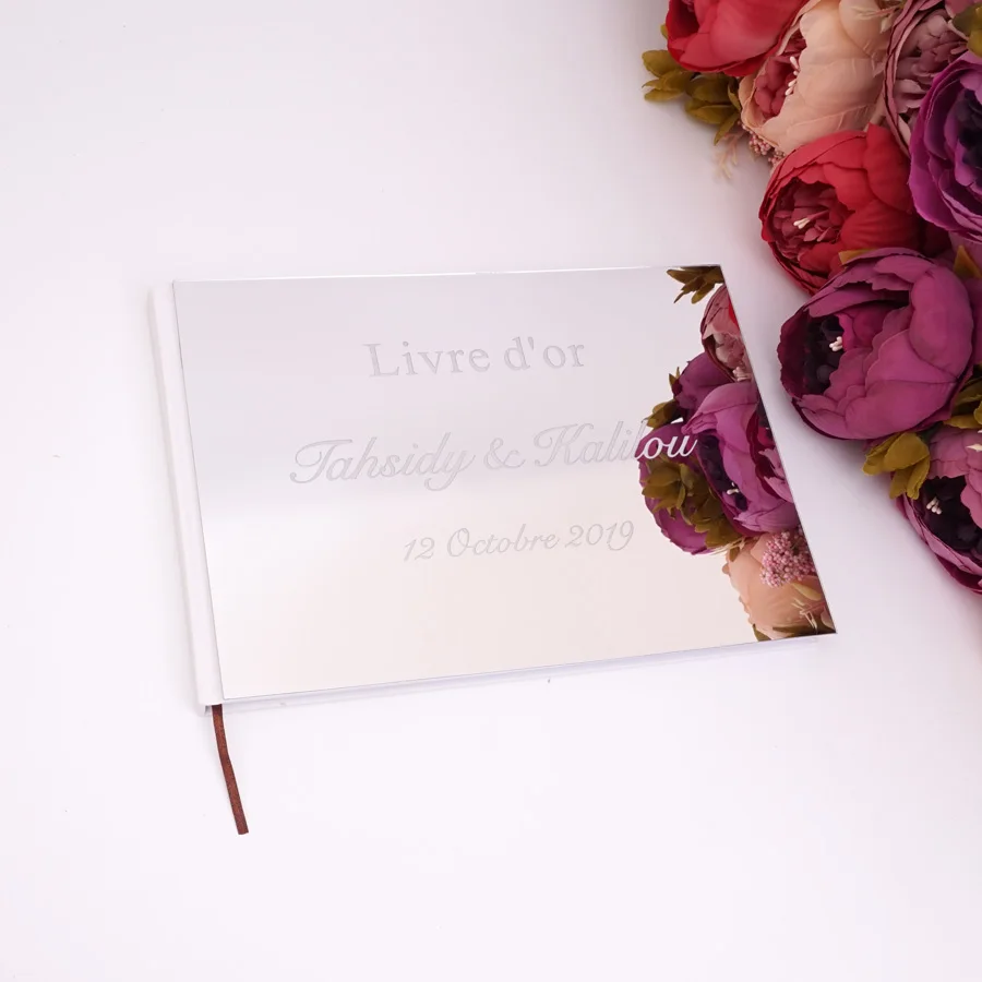 25x18cm Custom Acrylic Mirror Cover Horizontal Book Engraved Newlyweds Name&Date GuestBook Personal Party Signature Livre d'or