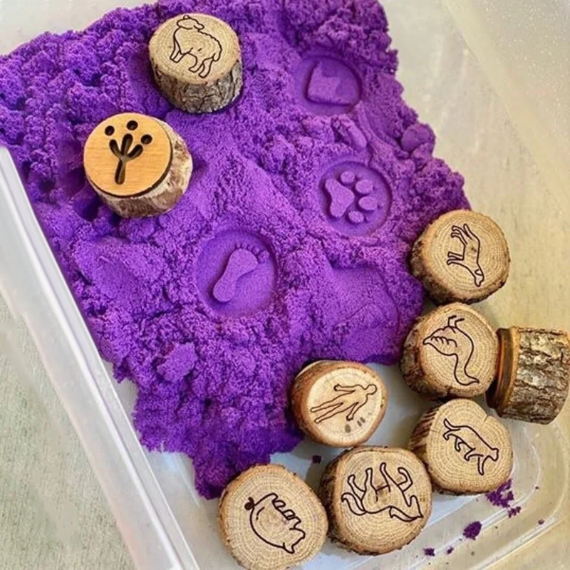 Paquet de 9 pistes d'animaux en bois, timbres Playdoh, imprimés d'animaux