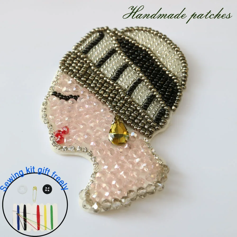 1pc lady Rhinestone Beaded patches for clothes DIY handmade sequins parches Fashion sew on Patches appliques