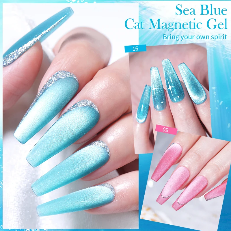 NASCIDO PRETTY-Conjunto de esmalte de gel magnético, espumante, brilho, gato, azul, rosa, roxo, arco-íris, mergulhe fora, arte, verniz, 6pcs