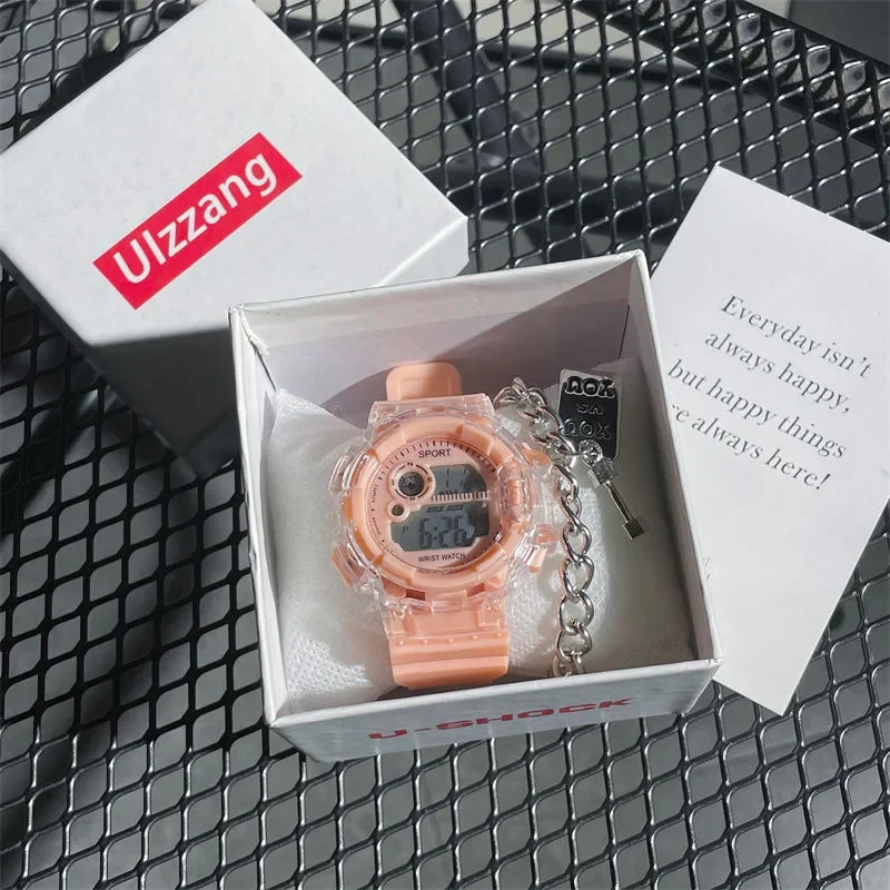 ファッション女性のスポーツデジタル腕時計学生氷河透明ガール防水電子時計 Relógios Feminino