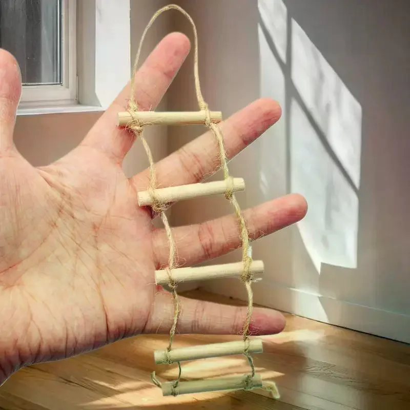 1Pcs Doll House Gardening Scene Accessory, Miniature Wooden Hemp Rope Hanging Ladder Pet Model Toy.