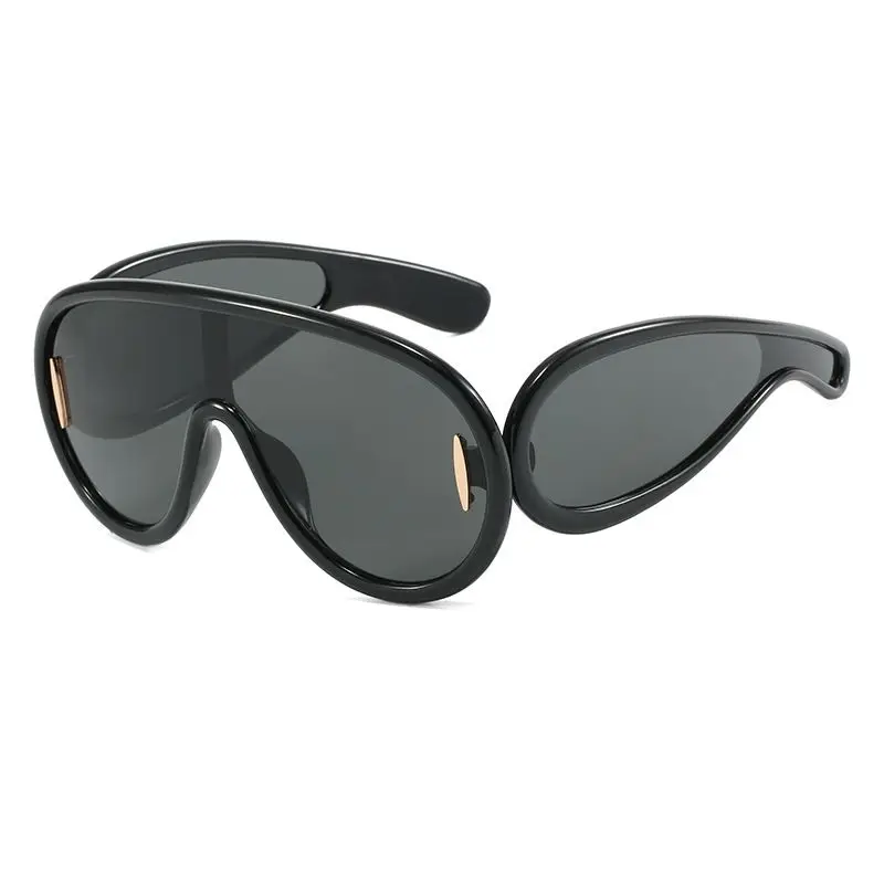 2026 New Same Style One Piece Large Frame Toad Glasses Hip Hop Street Design Trendy Sunshade Sunglasses view 3