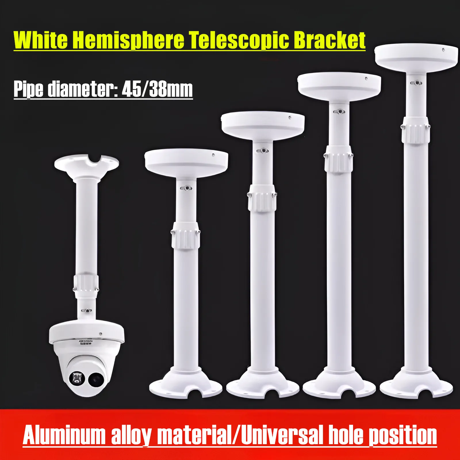 White/Black Universal Security Surveillance Dome Camera Ceiling Mount Bracket Holder Lengthen Hemispherical Telescopic Support