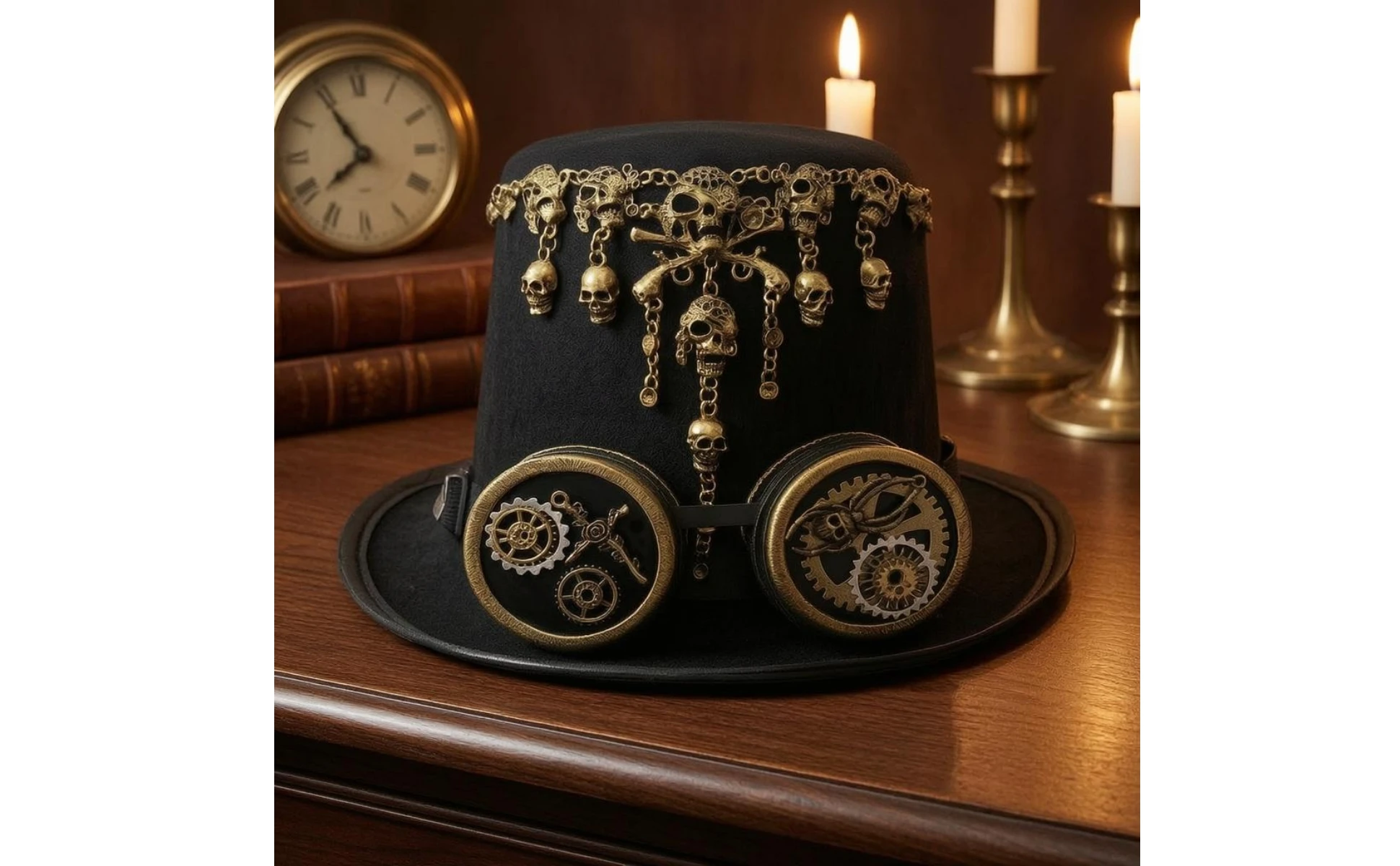 Gothic Steampunk Hat Gold-Toned Steampunk Top Hat Headwear Tall Crown Gothic Steampunk Hat Gold-Toned Steampunk Top Hat Headwear Tall Crown