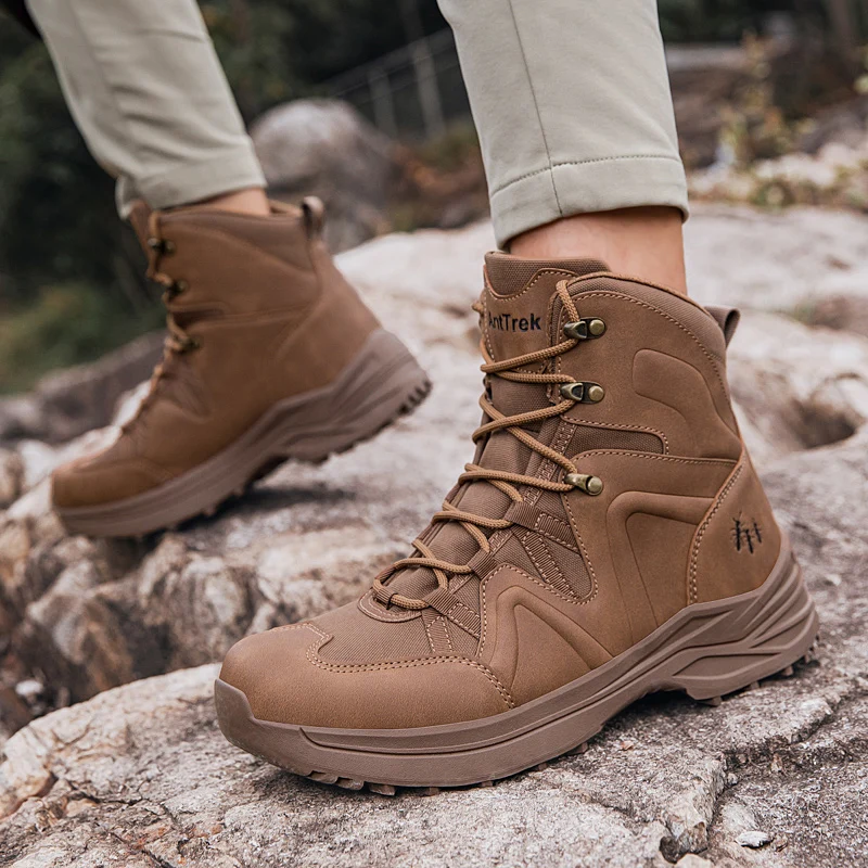 Men's Desert Combat Boots High Top Hiking Shoes Non-slip Outdoor Field Training Boots Waterproof Trekking Hunting Tactical Boots