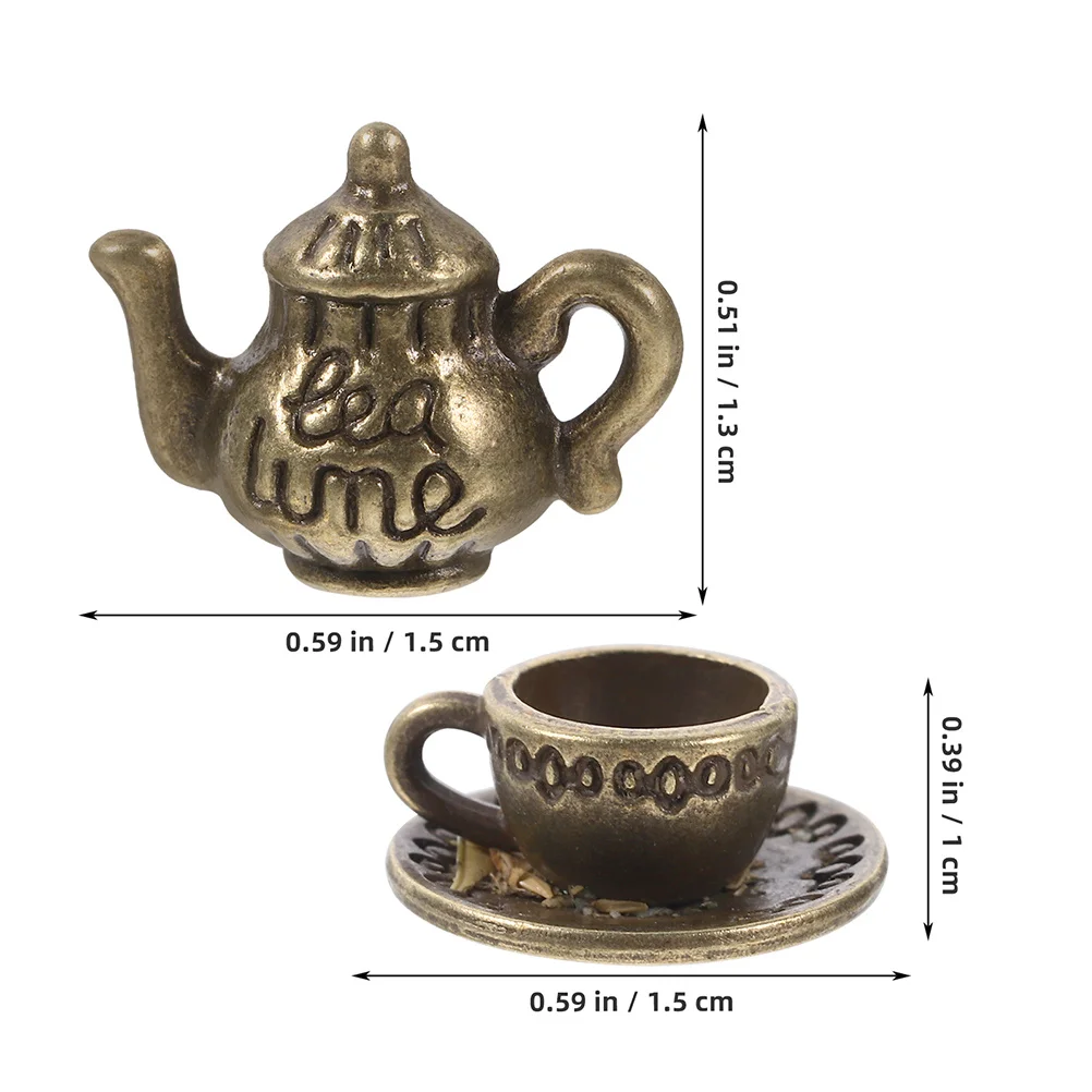 6 مجموعات أطقم شاي مصغرة خمر دمية معدنية اكسسوارات المطبخ مقهى إباريق الشاي أكواب صغيرة للتصوير الفوتوغرافي لعب الأدوار