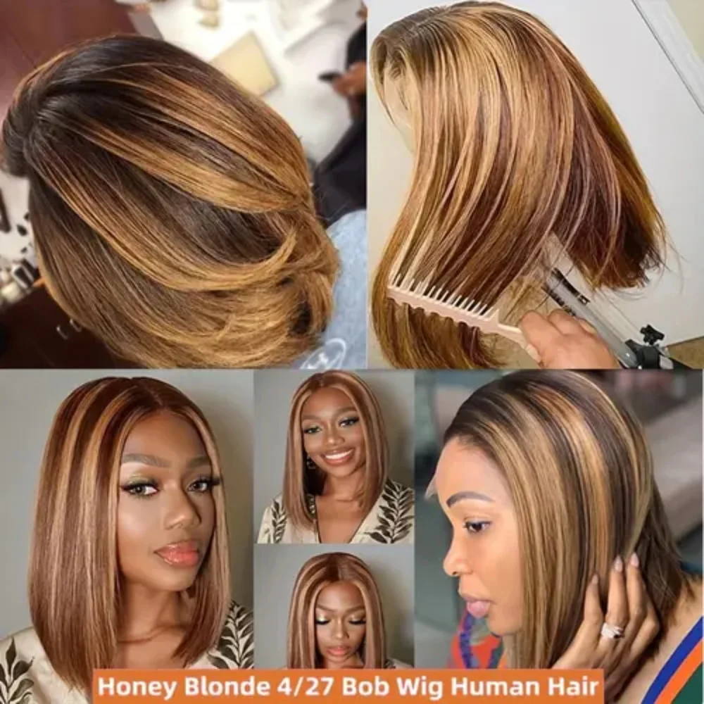 Highlight gerade Bob Perücke 13 x6x1 Spitze Front Perücken für Frauen Ombre blonde Farbe Perücken brasilia nischen Remy Haar kurze Bob Echthaar Perücken