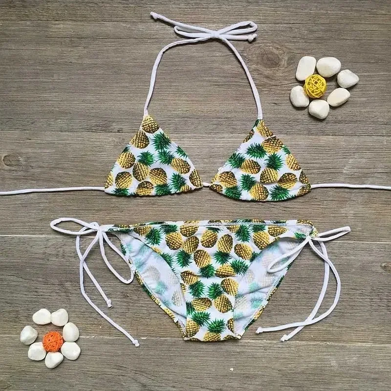 2024 Summer Brand Pineapple Print Girls Swimwear Baby Kids Swimwear Bandage Biquini Infantil Swimsuits Bikini Girl For 5-12years