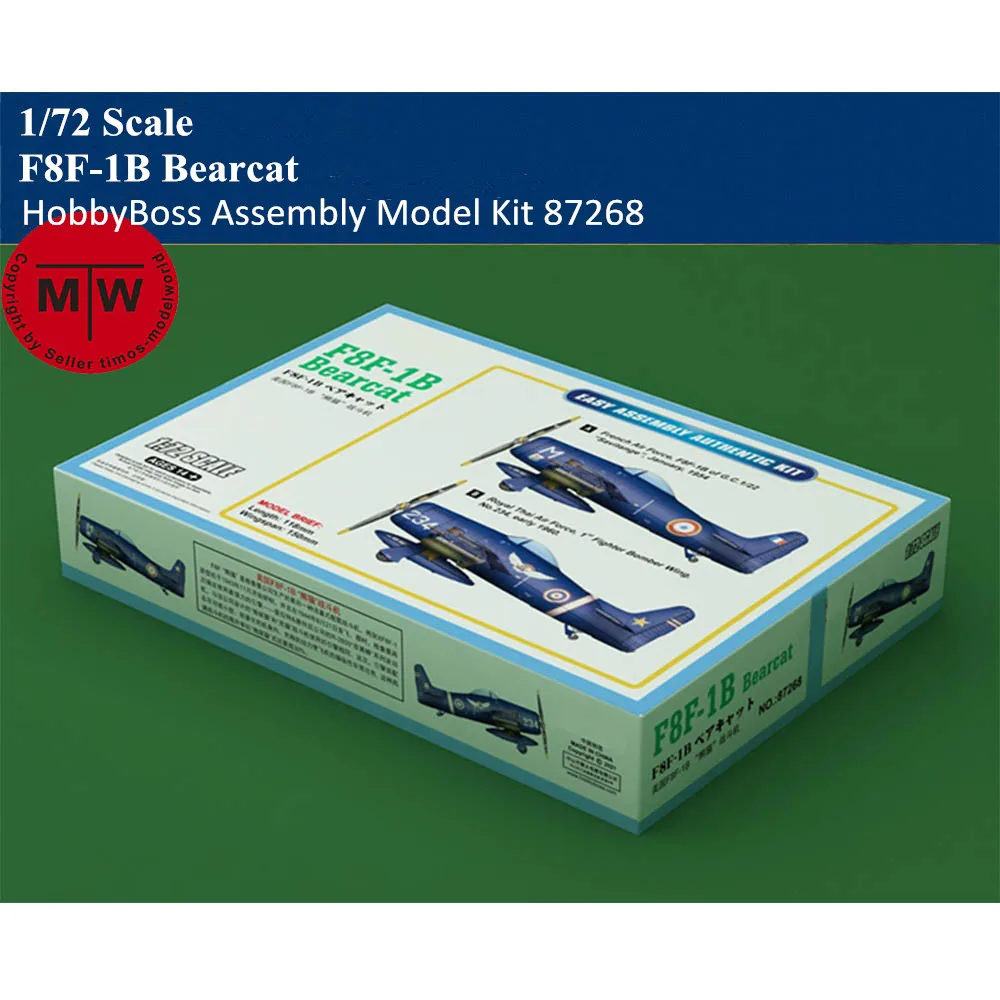 

HobbyBoss 87268 1/72 Scale F8F-1B Bearcat Fighter Military Plastic Aircraft Assembly Model Kit