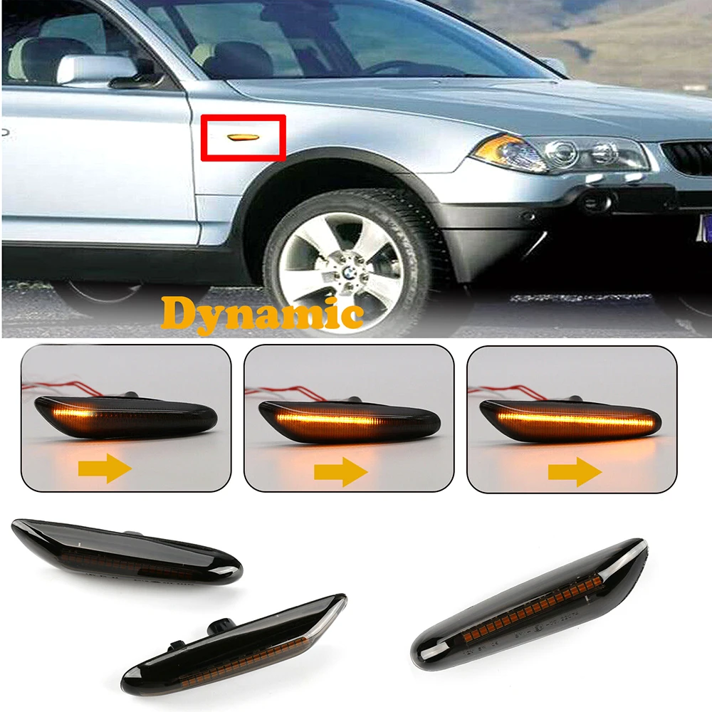 Pair for 03-10 BMW 5 series E60 E61 520 523 525 530 535 540 Dynamic turn indicator lamp Smoked LED Side Marker Signal