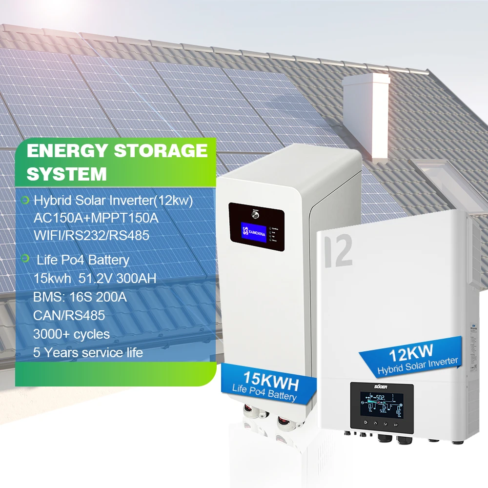 15KWH Lithium Ion Battery & 12KW Hybrid Solar Energy System Controller Solar System