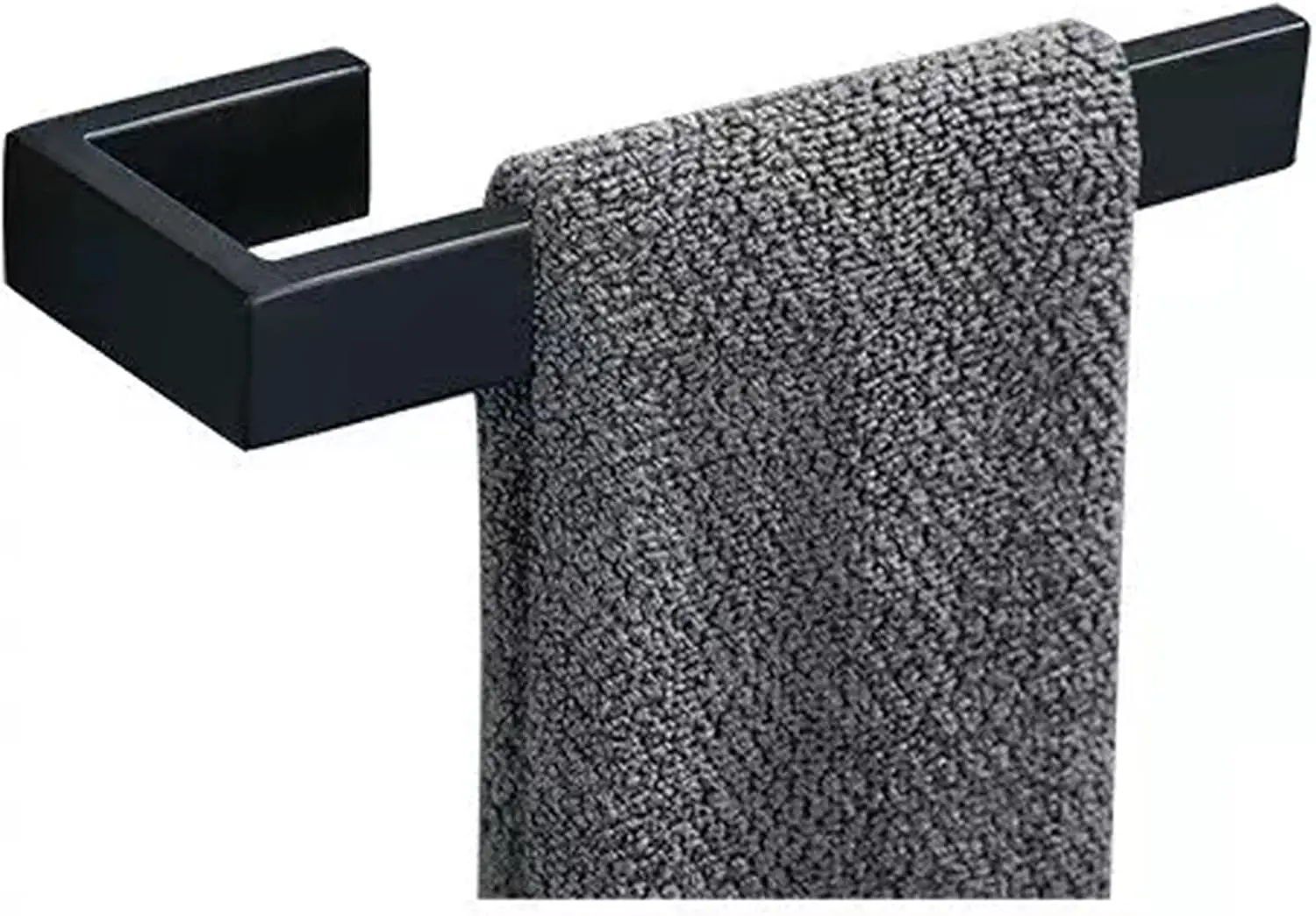 

Thick Stainless Steel Towel Holder, Modern Rectangular Design for Bathroom Wall in Matte Black