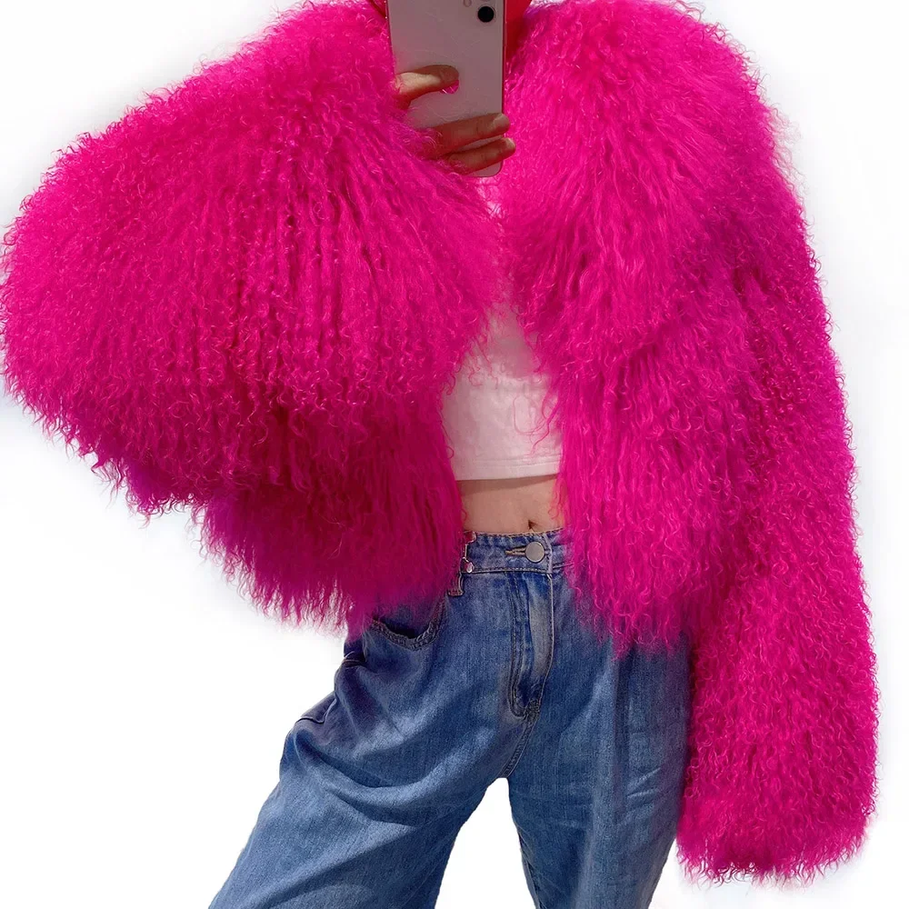 New Brand Women's Real Mongolia Sheep Fur Jacket With Collar Winter Coat Female fur coat