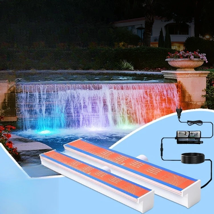 

Landscape swimming pool colorful waterfall with LED lights, colorful acrylic water curtain swimming pool water curtain lights