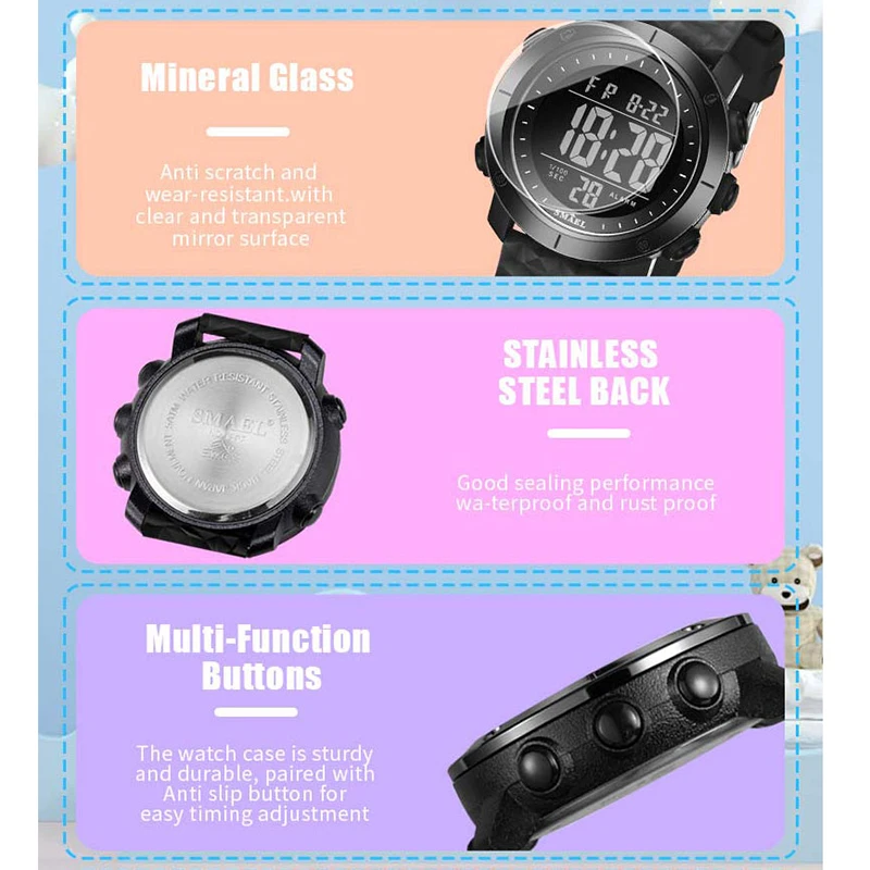 SMAEL Children Sport Watches Digital 50M Waterproof Wristwatches LED 8107C Kids Watches Sports Digital Watch LED  Birthday Gifts - Image 3