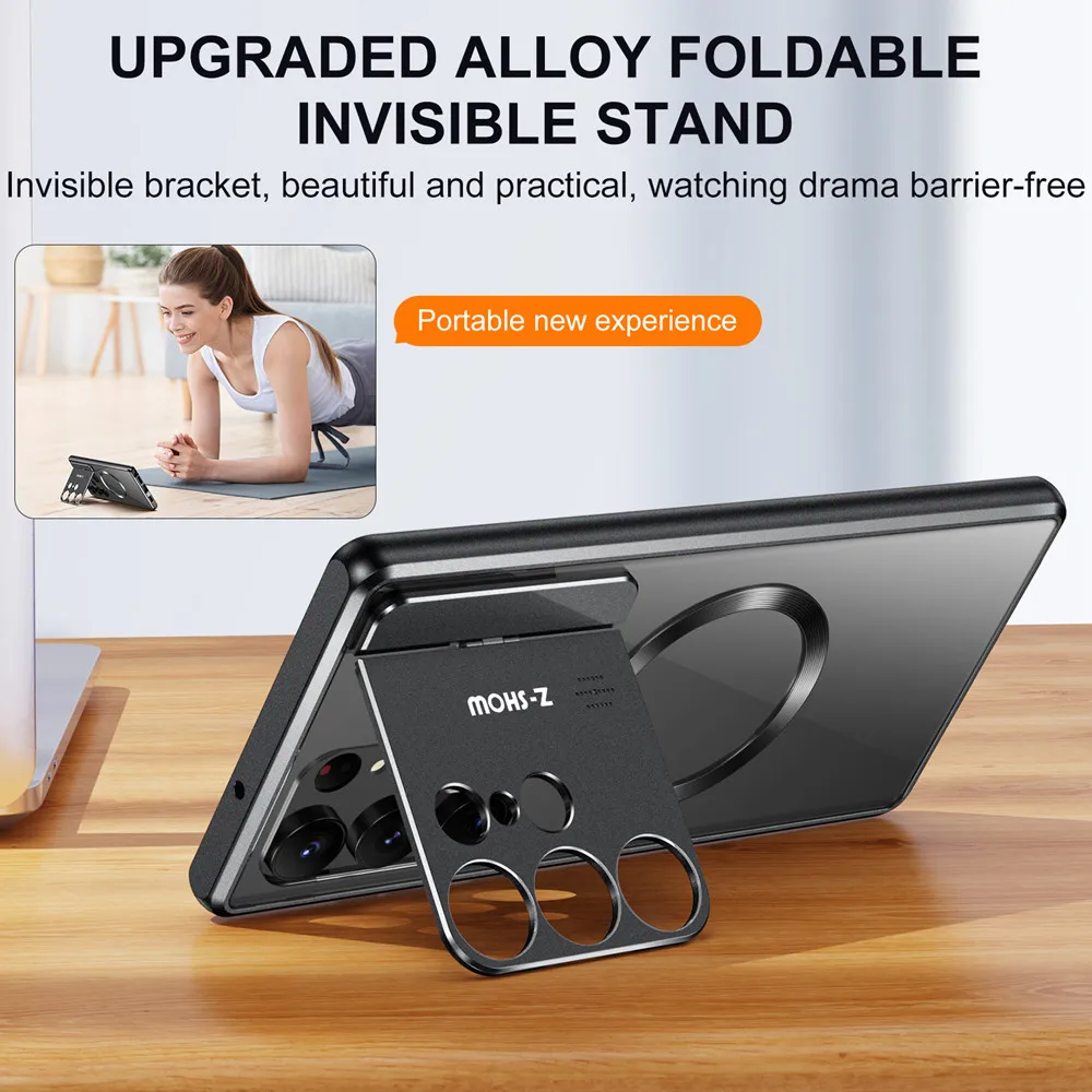 Metal Magnetic Suction Kickstand Case For Samsung Galaxy S23 Ultra S22 Ultra S21 Ultra Wireless Charging Aluminum Alloy Cover