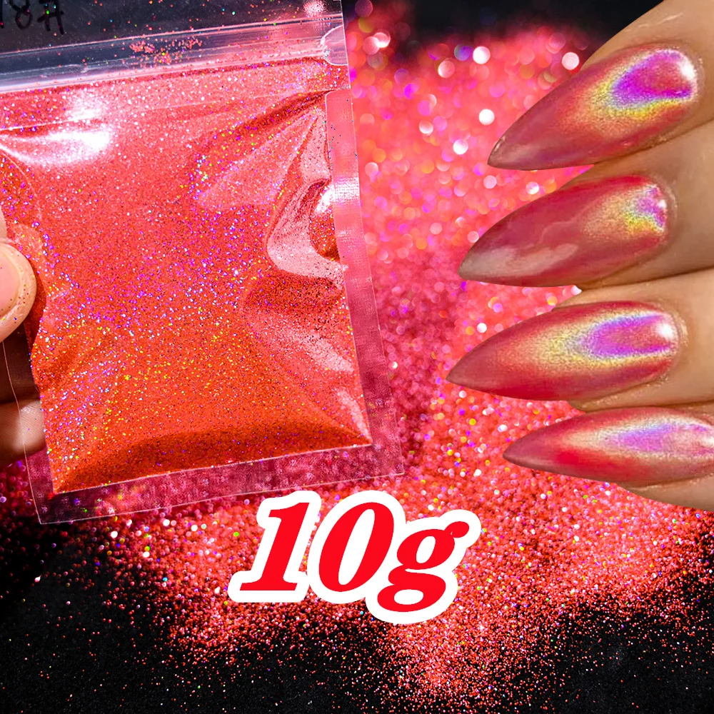 Laser holografischer Regenbogen-Nagelglitzer, 0,2 mm, glitzernde Nägel, Glitzerpulver, 10 g/5 g, schillernder Glitzerstaub, DIY-Nagelkunst-Dekoration