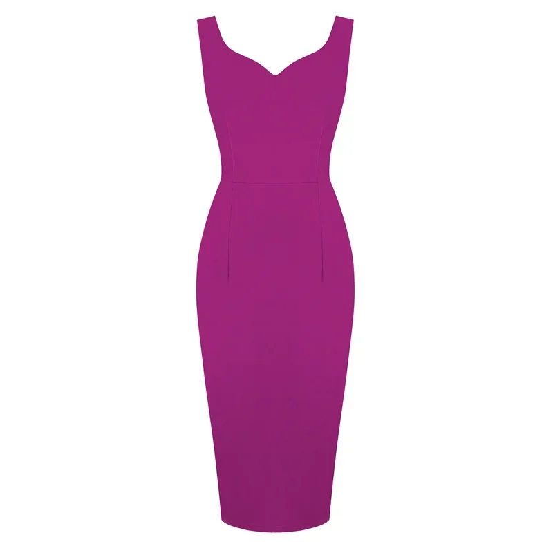 2024 New Sexy Sweetheart Neck Sleeveless Office Midi Pencil Dresses for Women\'s Y2K Vintage Red Solid Elegant Slim Bodycon Dress
